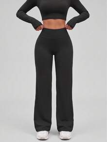 Women's High Waist Flared Leggings With Bodycon Fit, Perfect For Casual And Active Wear - Black - View 4