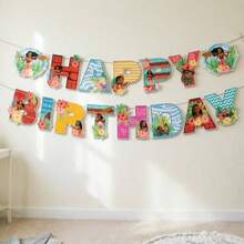 Disney Banner Selamat Ulang Tahun Bertema Tropis, Rangkaian Huruf Kertas Warna-warni Gaya Hawaii dengan Pola Kartun, Cocok untuk Pesta Ulang Tahun, Dekorasi Dinding Pesta Pantai Musim Panas - MultiWarna - View 2