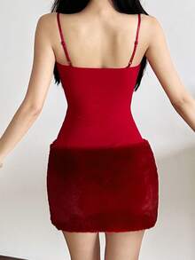Top Dazzle Christmas Elegant Red Spaghetti Strap Short Slim Fit Knit Backless Mini Dress - Red - View 8