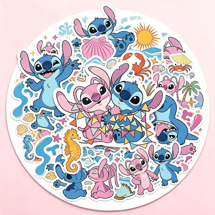 Disney 50pcs Cute Cartoon Stitch Stickers That Won't Repeat, Limited Edition Holiday Accessories, Roll Stickers For Computers, Laptops, Phone Cases, Bicycles, Mugs, Polka Dot Stickers, Gift Sealing Stickers, Planner Stickers - Multicolor - View 1