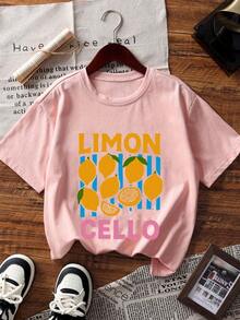 2pcs/Set Kaos Lengan Pendek Motif Lemon untuk Anak Perempuan Remaja, Cocok untuk Dipakai Bersama Kakak/Sahabat, Pakaian Musim Panas - MultiWarna - View 5