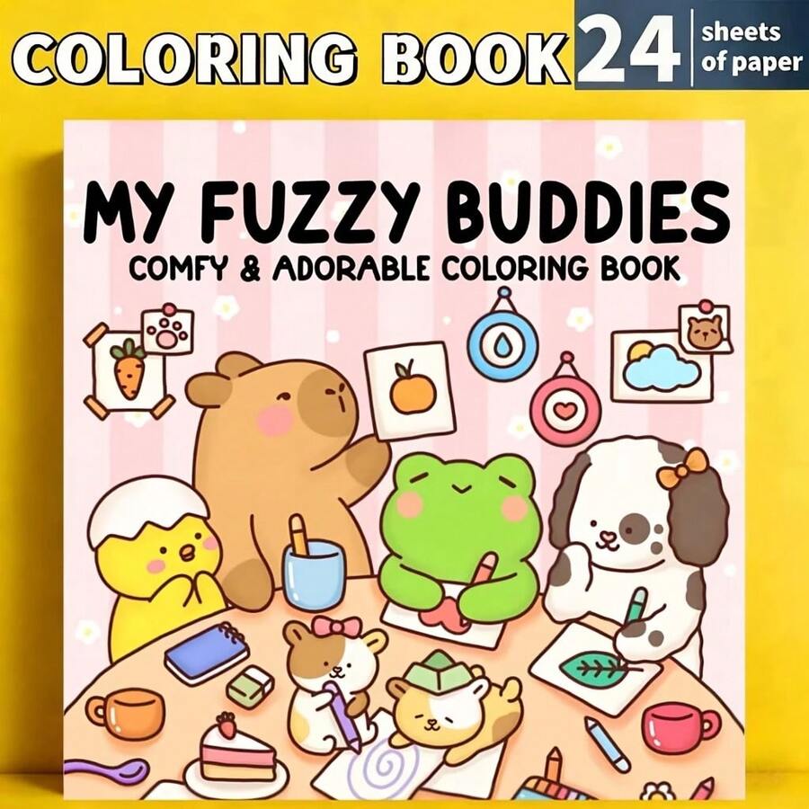 1 cuốn sách tô màu cho người lớn My Fluffy Friends, các loài động vật tròn trịa như gấu và ếch ngồi cùng nhau, 24 trang giấy tô màu, màu sắc tươi sáng và không khí ấm áp, phù hợp cho những người đam mê tô màu thích phong cách nghệ thuật dễ thương. Quà tặng hoàn hảo cho sinh nhật, Lễ Tạ ơn, Lễ Phục sinh và mùa tựu trường.