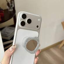 1pc Solid Color Phone Airbag Holder Shell Pattern Mirror Phone Stand Minimalist Makeup Mirror Stand Desktop Video Watching Support Stable Retractable Adhesive - Multicolor - View 2