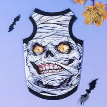 LUCKIE LABO 1pc Halloween Funny Expression Print Pet Vest, Physical Flea Prevention, Reduces Shedding, Insulated & Breathable, Suitable For Small And Large Dogs And Cats, Indoor And Outdoor - Multicolor - View 1