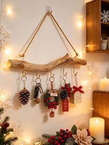 1/2pcs Driftwood Decorative Branch Farmhouse Style Home Wall Hanging Decor With 5 Hooks Hanging Jewelry Storage Rack - Multicolor - View 6