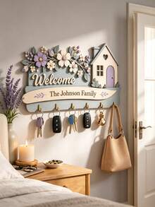 Personalized Wooden Wall-Mounted Key Rack, Personalized Wooden Key Holder, Custom Engraved Entryway Key Hook, Solid Wood Key Storage Wall Rack, Multi-Layer Home Key Hook, Custom Entryway Storage, Housewarming Gift, Welcome Home Decor - Multicolor - View 1