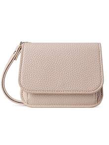 Beige Litchi Grain PU Flap Mini Wallet With Wrist Strap, Multi-Card Slot Card Holder & Coin Purse, Women's Daily Casual Travel Small Storage Bag Accessory - Multicolor - View 3