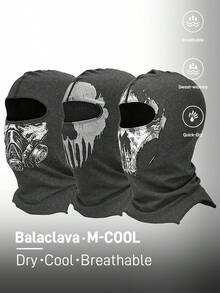 1/2/3pcs Gothic Skull Pattern Balaclava, Soft Elastic Full Face Mask, Punk Street Style Cosplay Headwear, Breathable Quick-Dry Sweat-Absorbing Motorcycle Riding Sports Full Face Helmet Liner - Multicolor - View 1
