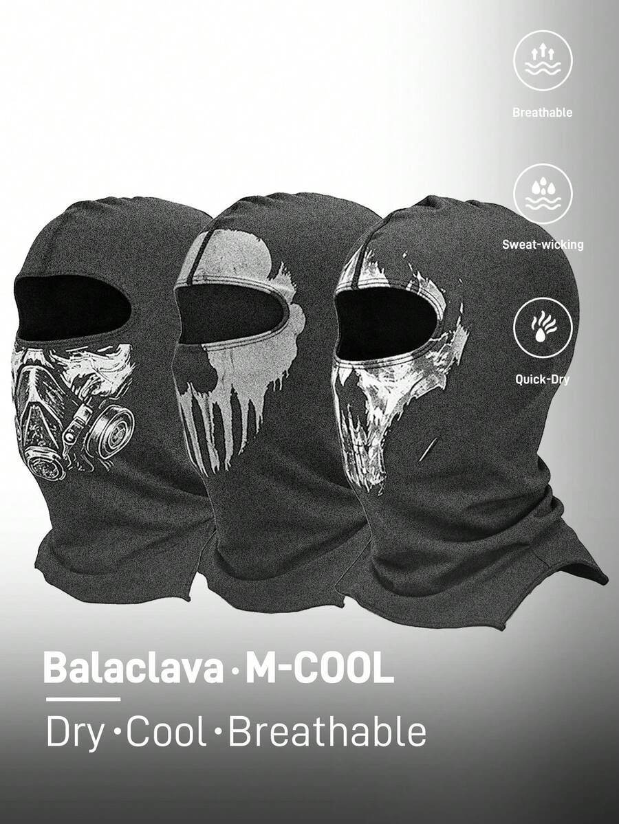 1/2/3pcs Gothic Skull Pattern Balaclava, Soft Elastic Full Face Mask, Punk Street Style Cosplay Headwear, Breathable Quick-Dry Sweat-Absorbing Motorcycle Riding Sports Full Face Helmet Liner - Multicolor - View 1