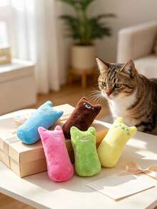 1/2pcs Soft Plush Catnip Kitten Chew Toy, Cute Face Design Cat Kick Pillow Toy, Interactive Stress Relief Teeth Grinding Play Toy For Indoor House Cats, Home Daily Entertainment Pet Accessory, Multi‑Color Choice, Nice Present For Cat Owners - Multicolor - View 9