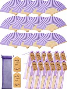 1pc/10pcs Light Purple Handheld Folding Fan Set, Includes Greeting Card, Cloth Bag; Blank Fan Surface, Suitable For DIY Painting. Portable Fan Set Is An Ideal Wedding Gift And Decoration. - one-size - View 4