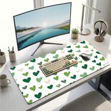 White Background Green Heart Pattern Gaming Mouse Pad, Non-Slip Rubber Desk Mat, Smooth Sliding Surface, Suitable For PC Laptop Office Home, Fresh Abstract Art Decor, Back To School Supplies - A - View 9