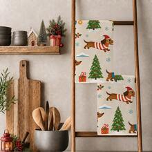 Bộ 2 khăn lau bếp hình chữ nhật 40*60cm sợi microfiber phong cách màu nước, họa tiết liền mạch chó Dachshund Giáng Sinh, khăn lau bát đĩa đa năng dùng cho nhà bếp, phòng ăn và phòng tắm, trang trí bếp Noel, decor nhà cửa, quà tân gia tặng hàng xóm, miếng cọ rửa bát đĩa - Nhiều màu - Xem 9