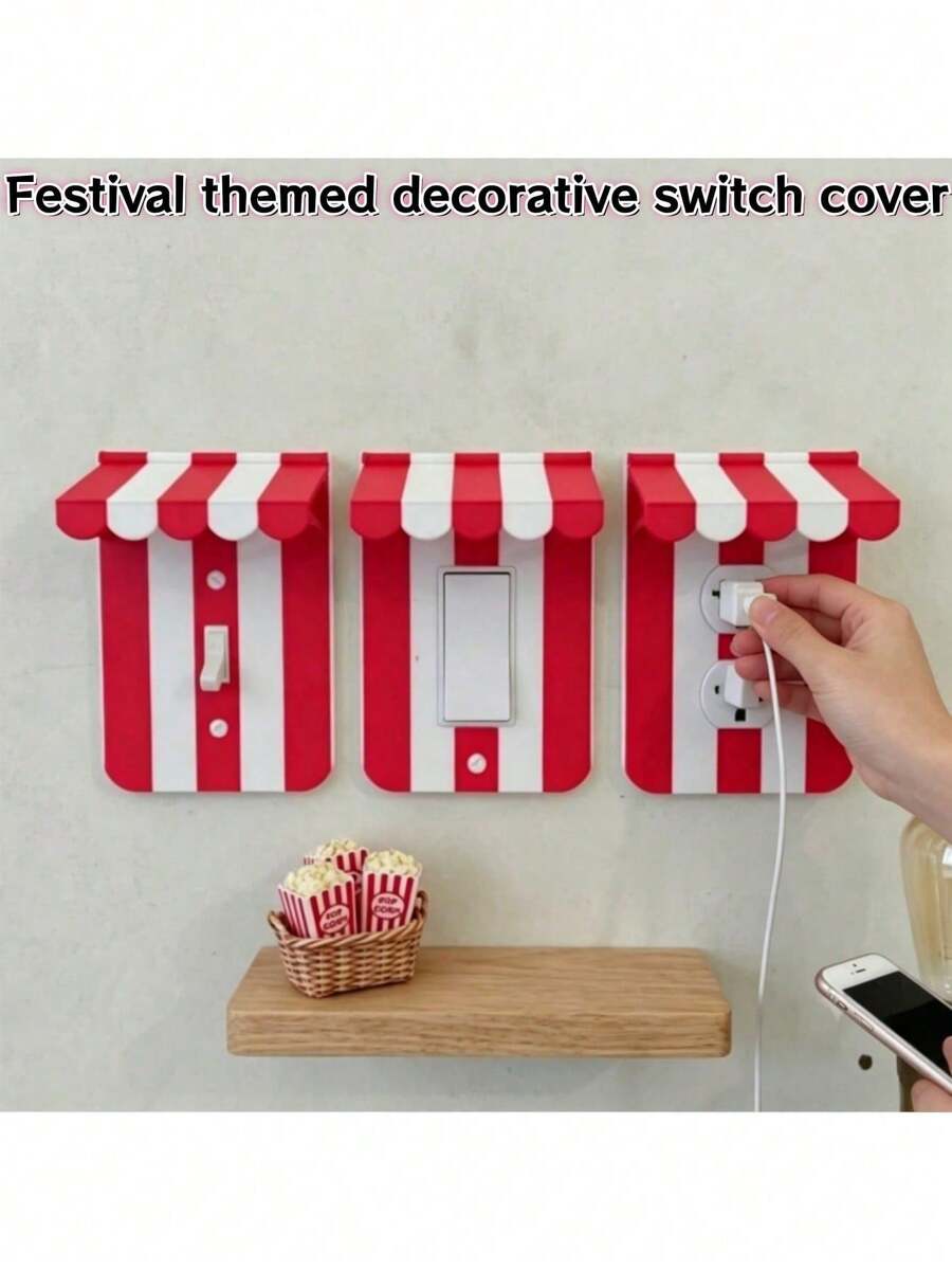 1pc Carnival American Style Wall Switch Decorative Cover Plate, Wall Decor, With White Screws, Holiday Theme Switch Cover, Creative 3D Switch Panel, Decorative Light Switch Cover, Socket Cover, Socket Protector, Lampshade, Home Accessories, Christmas Home Decor Christmas Decor Home
