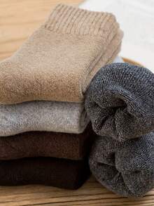 6 Pairs Unisex Winter Blended Socks, Thick Solid Color Merino Wool Socks, Warm Cold-Proof Snow Terry Socks - Multicolor - View 6