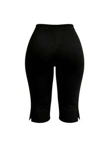 Plus Size Women Black Tight-Fitting Bermuda Shorts For Outdoor Streetwear - Black - View 9