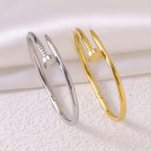 Hasbro Classic Polished Nail Bracelet For Women, Adjustable 18K Gold-Plated Stainless Steel Bangle Jewelry, Perfect Gift For Best Friends And Friends - Multi-color - View 1