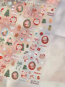 1pc Christmas Cartoon Bear & Gift Bow Nail Stickers, DIY Wearable Nail Art Decals For Fingernails, Atmospheric Daily Nail Decoration, Y2K Christmas New Style - Multicolor - View 3