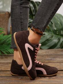 Sports Lace-Up Sneakers For Home Wear - Brown - View 1