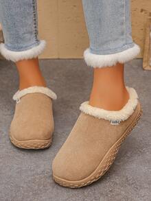 rlyza Women's Beach Fine Faux Fur Home Slippers, New Autumn/Winter Closed-Toe Half-Slide Shoes With Thermal Lining, Suitable For Outdoor Wear - Beige - View 5
