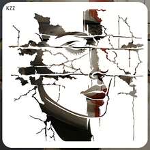 Abstract Woman Face Painting Stencil, Reusable Cracked Wall Portrait Template For Canvas, Fabric, Wall Decor, Pillow, Frame & DIY Art Projects - Single Piece - View 1
