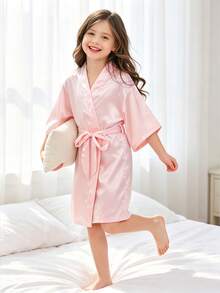 Young Girl Pink Long Sleeve Robe - Multicolor - View 5