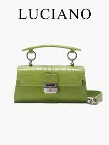 Light Luxury Green Crocodile Embossed Handbag, Korean Style Versatile Chain Shoulder Crossbody Bag For Women, 1pc Green PU Women's Bag - Green - View 12