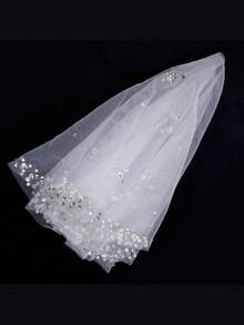 1pc Women's New Sexy White & Black Mesh Rhinestone Bridal Veil Ball Evening Party Decorative Accessory - Multicolor - View 6