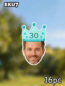 8/16/24pc Personalized Crown Party Hat Face Banner,Custom Photo Face Bunting Garland,Birthday Party Decorations, Custom Face Banner, Face Garlands,Milestone Birthday Party Decor,Home Decor - Multicolor - View 27