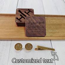 1 Set Personalized Metal Cufflinks, Tie Clip And Walnut Wood Storage Box, Customized Wedding Accessories, Groomsmen Gift, Father's Gift - Multicolor - View 6