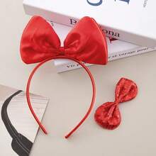 Women Oversized Red Satin Bow Headband, Cute Cosplay Party Hair Hoop, Christmas Costume Hair Accessories - Red - View 12