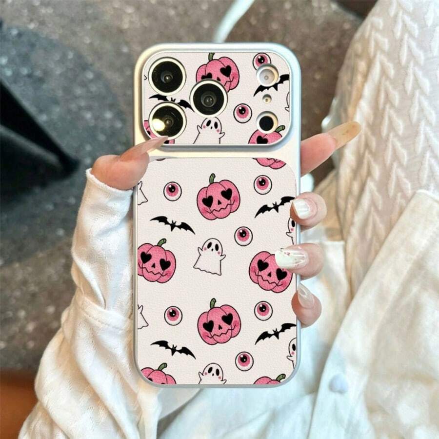 1pc TPU Material Pink Sweet Cool Halloween Cartoon Pattern Phone Case Compatible With IPhone 17 Pro Max/17/16 Pro Max/15/14/13/12/11 Full Coverage Anti-Drop Soft Shell Phone Protective Cover - Silver - View 1