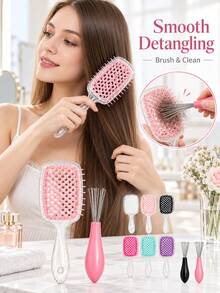 1set/1pc Shiny Handle Detangling Massage Comb, Wide Tooth Design For Comfortable Combing, Easily Say Goodbye To Tangled Hair, Flexible And Elastic Teeth, No Pulling During Combing, Suitable For Dry And Wet Hair, Ideal For Home Use Or Travel, Rounded Teeth For Comfortable Touch, Gently Massage Scalp While Combing, Flat Comb Surface, Easy To Clean Entangled Hair, Washable To Keep Clean, Lightweight And Portable - Multicolor - View 5