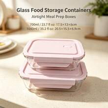 High Borosilicate Glass Airtight Food Storage Containers, 2/3 Compartments, Leakproof, Microwave/Oven/Fridge , Stackable, Reusable, No Power Needed, Easy Clean, Suitable For Home & Travel, Convenient For Office Workers - Multicolor - View 22