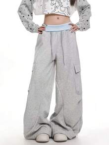 Women's Drawstring Waist Casual Versatile Daily Wear Cargo Pants - Multicolor - View 1
