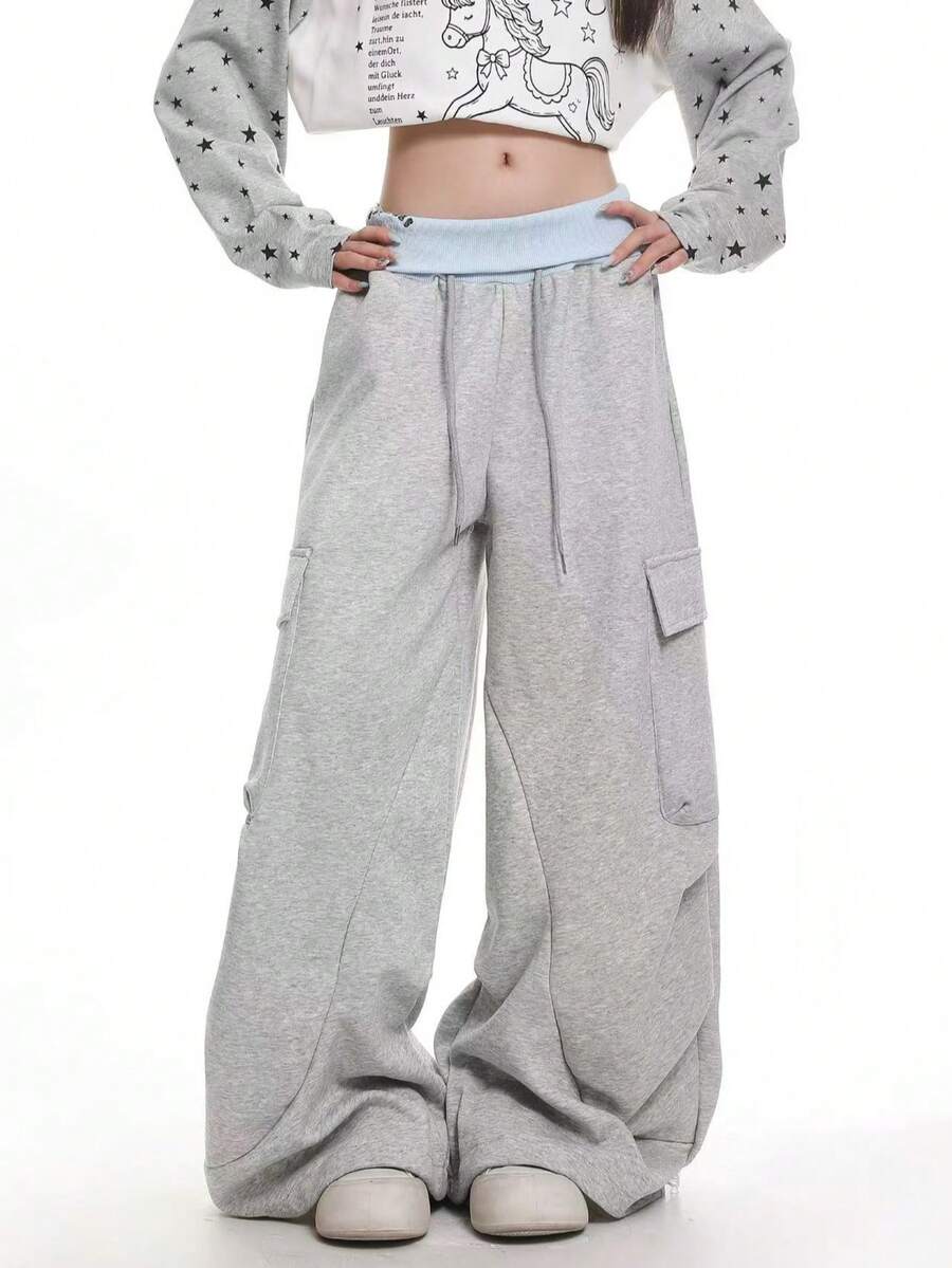 Women's Drawstring Waist Casual Versatile Daily Wear Cargo Pants - Multicolor - View 1