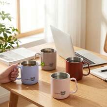 304 Stainless Steel Flat Bottom Coffee Mug, Unbreakable Double Wall Cup, Plastic Mugs With Handles, Reusable Milk Tea Cup For Student School Office - Multicolor - View 1