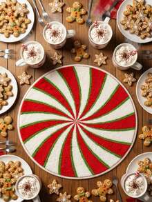 Round Burgundy Christmas Tufted Rug Checkered Border Snowman Gingerbread Gift Candy Cane Plush Rug - Red - View 5