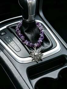 1pc Asymmetrical Crushed Stone Chain Alloy Sun Pendant Car Gear Shift Hanging Decoration Interior Car Decor Accessory - A - View 3