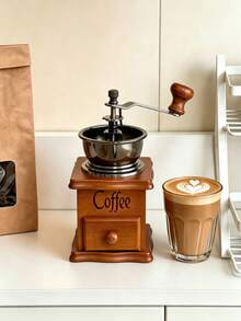 Manual Wooden Coffee Grinder & Pepper Mill, Hand Crank Coffee Bean Grinder With Storage Drawer, Easy To Clean,Adjustable Wood Pepper Grinder, Vintage Kitchen Tool For Fresh Coffee, Spices, Home Cafe Decor, Kitchen Countertop Accessory - Multicolor - View 3