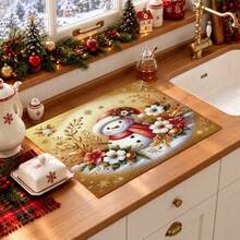 1pc Christmas Theme Snowman Print Pattern Dish Drying Mat, Kitchen Countertop Bowl & Plate Rubber Bottom Drying Pad, Party Decoration, Super Absorbent Stain Hiding Dish Drying Mat, Soft Diatomaceous Earth With Rubber Backing Multi-Functional Kitchen Home Mat, Suitable For Coffee Machine & Dish Rack Quick Dry Mat, Kitchen Countertop Coffee Mat & Bowl Drying Pad - LL LSD004 - View 9