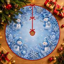 1pc Ice Blue Crystal Snowman Pattern Christmas Tree Skirt, Elegant Color Holiday Decoration, 5 Sizes, Unisex Holiday Gift, Suitable For Home And Party Christmas Decor - Ice Blue Crystal Snowman - View 1