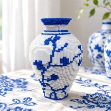 1 Set 2100pcs Chinese Blue And White Porcelain Building Blocks, Micro Particle Mini Bricks 3D Puzzle For Adults, High Difficulty DIY Collectible Model Set, New Chinese Style Home Desktop Decor Gift For Teenagers - Multicolor - View 6