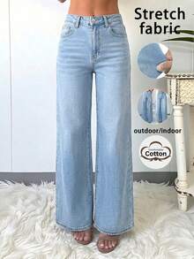 Women's Casual Light Blue Straight-Leg Jeans, Water-Washed Design With Versatile Tailoring, Comfortable And Stylish For Daily Wear - Light Wash - View 1