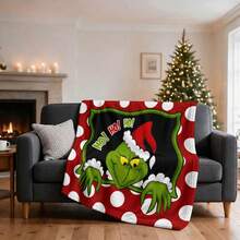 The Grinch Soft & Comfortable 1pc All-Over Print Modern Flannel Christmas Nap Blanket - Christmas Tree - Polyester Nap Blanket - Digital Print Craft, Suitable For Sofa, Bed, Travel, Office Home Decor - Multicolor - View 2