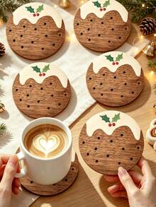 8/4/1pc Cute Christmas Wooden Coasters,Suitable For Christmas Table Decor,Furniture Coasters,Beverage Coasters,Wine Coasters,Christmas Gifts,Christmas Decorations,Christmas & Holiday Decor,Kitchen Heat-Resistant Coasters,Christmas Housewarming Gift - Multicolor - View 1