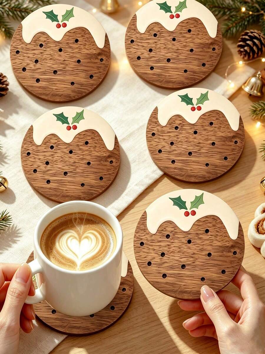 8/4/1pc Cute Christmas Wooden Coasters,Suitable For Christmas Table Decor,Furniture Coasters,Beverage Coasters,Wine Coasters,Christmas Gifts,Christmas Decorations,Christmas & Holiday Decor,Kitchen Heat-Resistant Coasters,Christmas Housewarming Gift - Multicolor - View 1