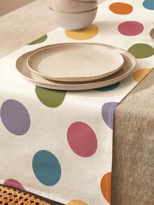 1pc Colorful Cartoon Polka Dot Print Table Runner, 4pcs Geometric Pattern Print Placemats, Suitable For Holidays, Parties, Birthdays, Dinner, Kitchen Dining Table Decoration, All Season Room Decor, Home Textile Decoration Table Runner - Multicolor - View 15