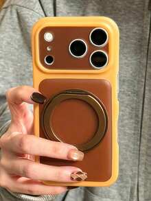 Stylish Double Color Matte Clear Phone Case With Bracket Compatible With IPhone 18ProMax 18Pro 17 ProMax 17Pro 17 16ProMax 16Pro 16 15ProMax 15Pro 15 14 13 Cases Holder Protection Back Cover - Yellow-brown - View 4