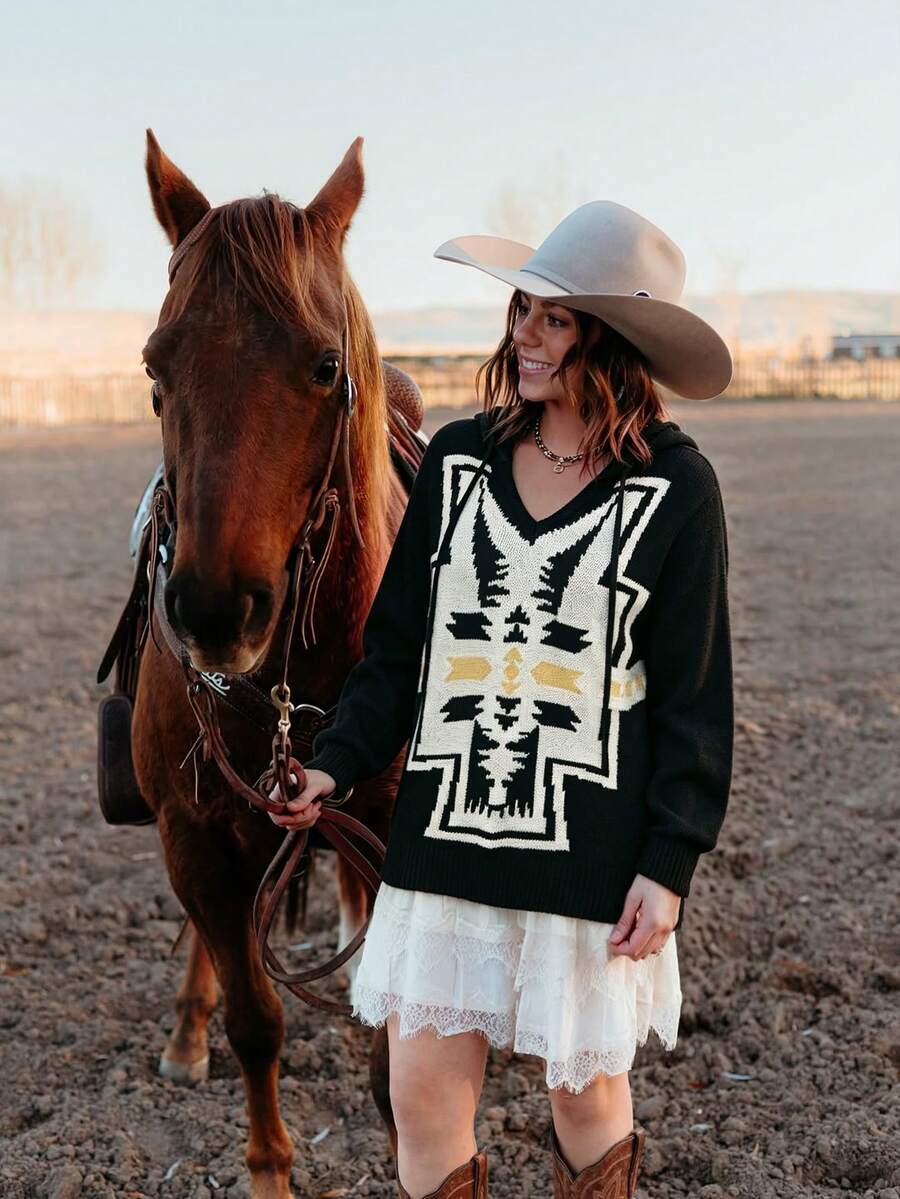 Women's Fashion Elegant Versatile Colorblock Drawstring Hooded Long Sleeve Casual Sweater